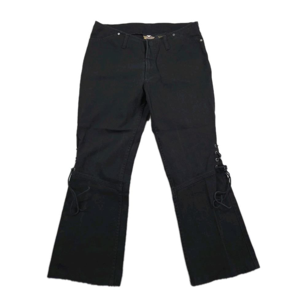 Harley Davidson Jeans Womens 10‎ 32" Black Flare Wide Leg Lace Denim